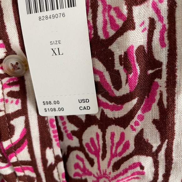 Anthropologie Tie-Front Linen Top in Brown And Pink XL New - Picture 9 of 11